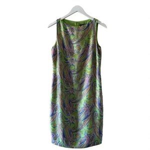 Ralph Lauren SILK paisley floral  shift boatneck dress green/multi SZ 6 #2141